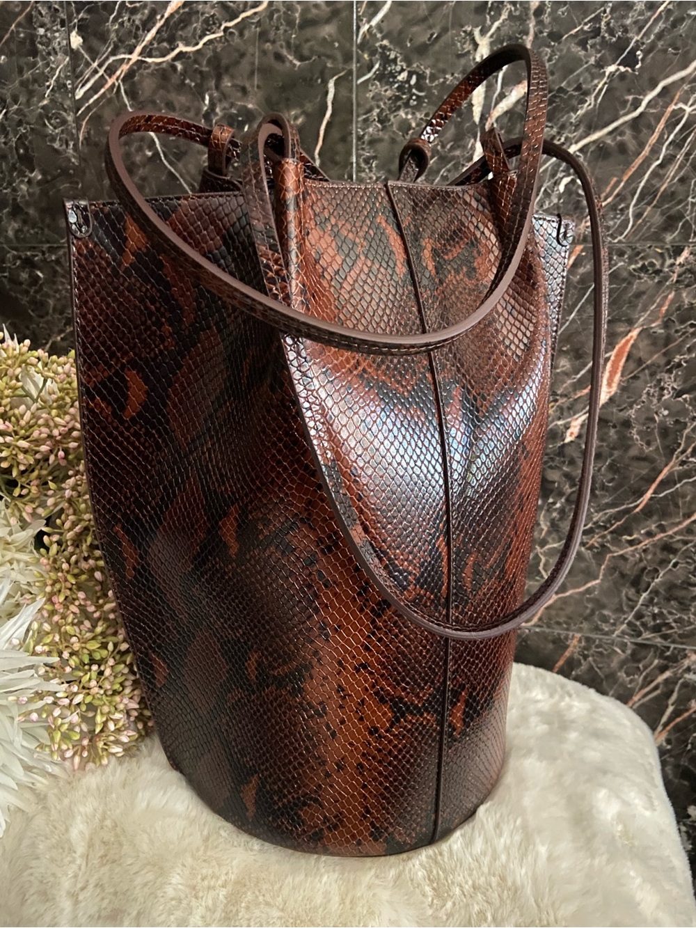Sézane Romie Bag in Rich Brown Python--Embossed Leather Finish. 🤎